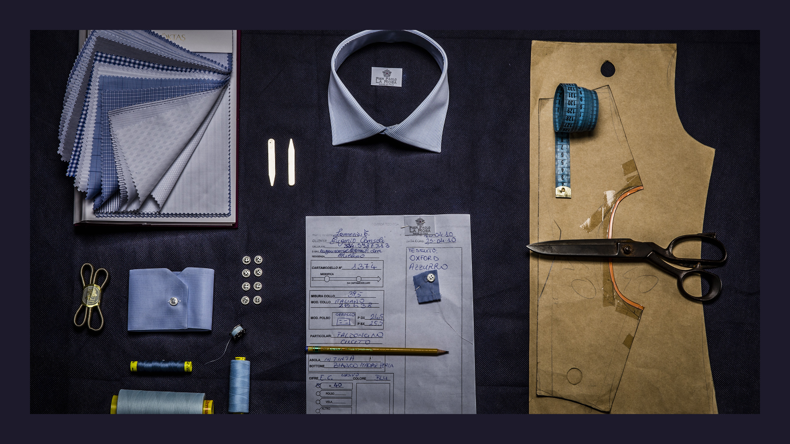 Strumenti creativi - Bastano pochi strumenti, uniti al tuo desiderio e alla nostra creatività, per realizzare la tua camicia in maniera unica e artigianale.